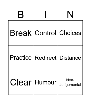 De Escalation Bingo Card