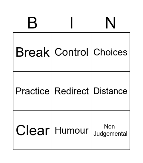 De Escalation Bingo Card