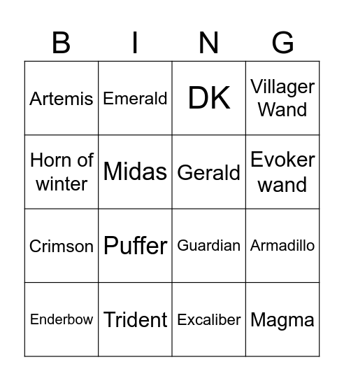 Example Bingo Card