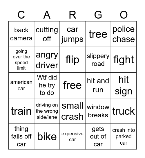 Cargo! Bingo Card