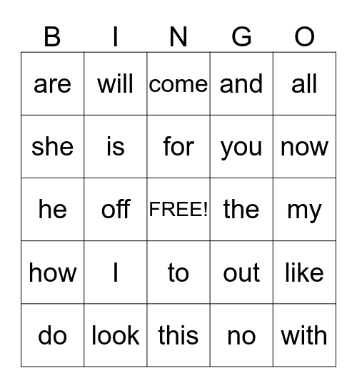 Word Bingo Card