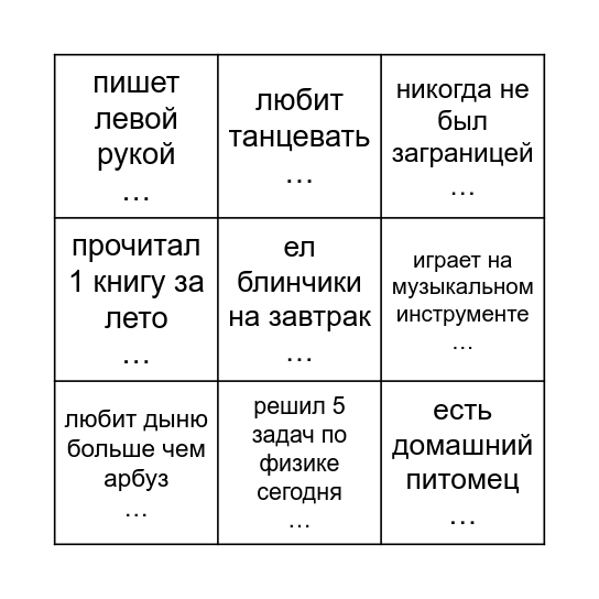КАРТА ФАКТОВ Bingo Card
