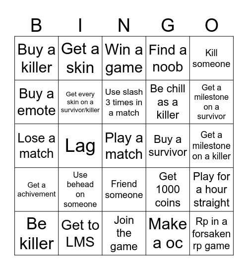 Forsaken bingo Card