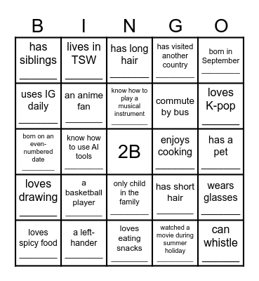Classmate Bingo Card
