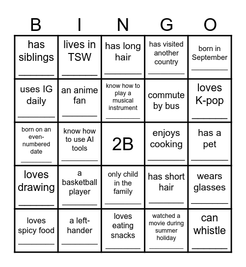 Classmate Bingo Card
