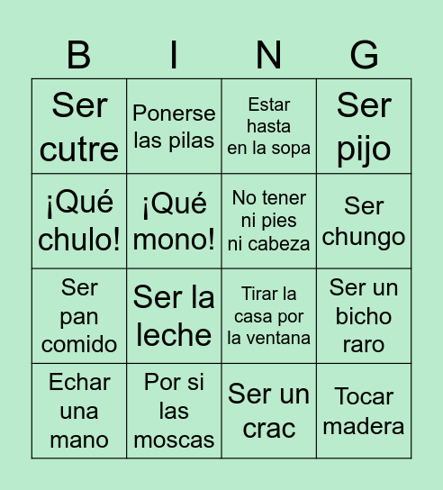 Español Informal Bingo Card