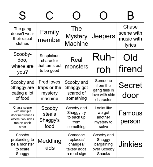 Scooby-Doo Movie Bingo Card