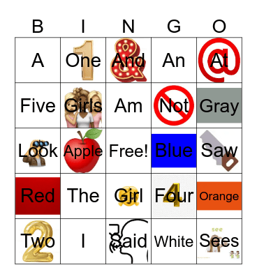 Sight Words Bingo Card