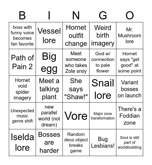 Silksong bingo uwu Bingo Card