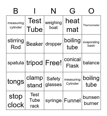 Science Equipment Bingo Card