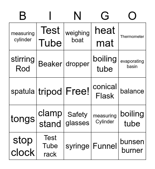 Science Equipment Bingo Card