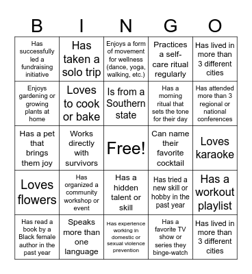 Southern Regional Roundtable Bingo Card