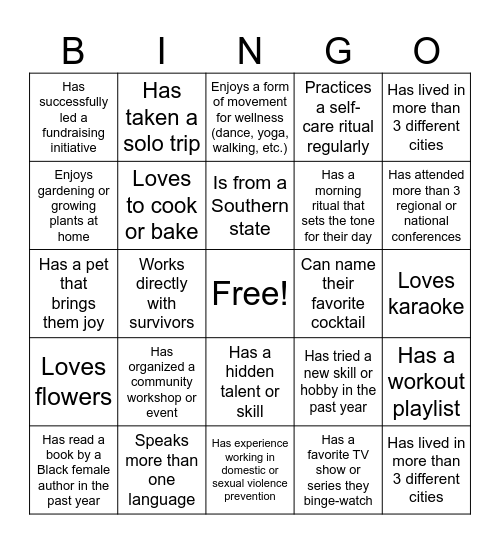 Southern Regional Roundtable Bingo Card