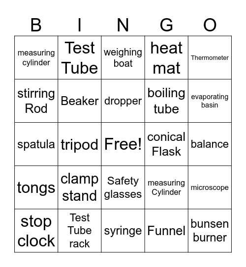Science Equipment Bingo Card