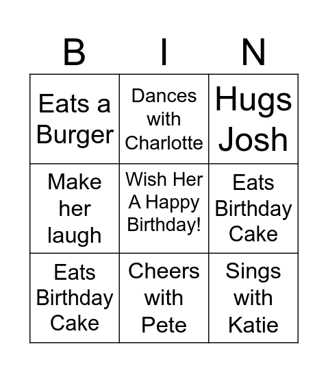 Birthday Girl Bingo Card