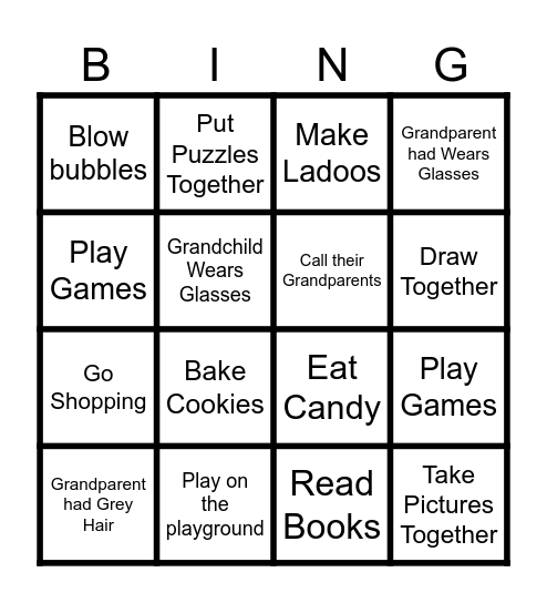 GRANDPARENTS DAY CELEBRATION Bingo Card