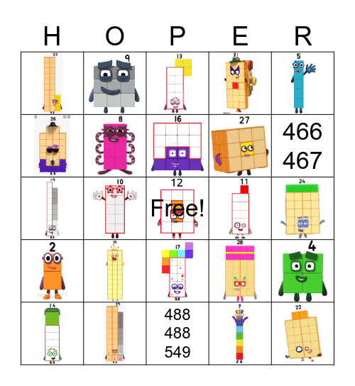 Number blocks Bingo Card