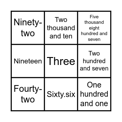 Number Bingo! Bingo Card
