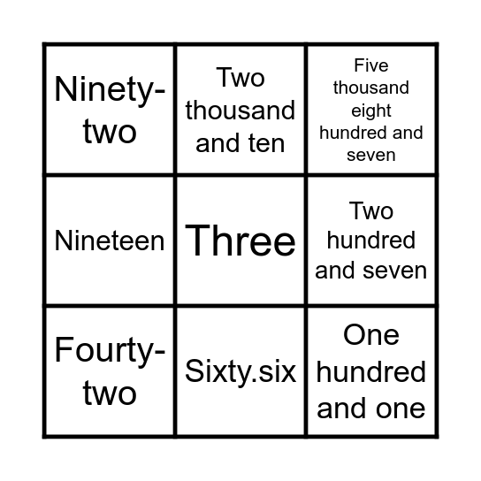 Number Bingo! Bingo Card