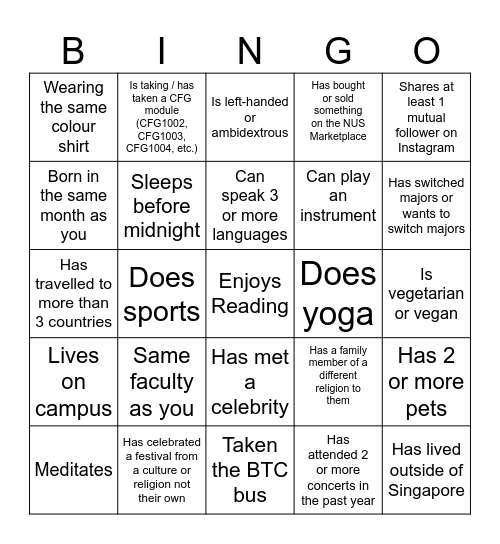 Interfaith Bingo Card
