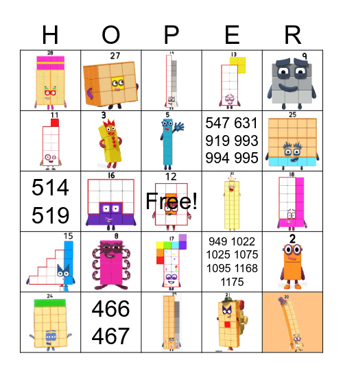Number blocks Bingo Card