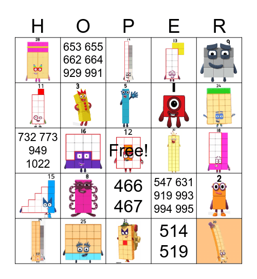 Number blocks Bingo Card