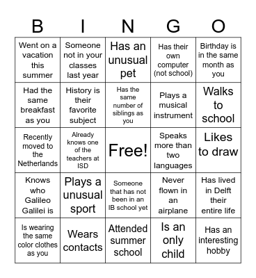 High School Classmate Bingo Card