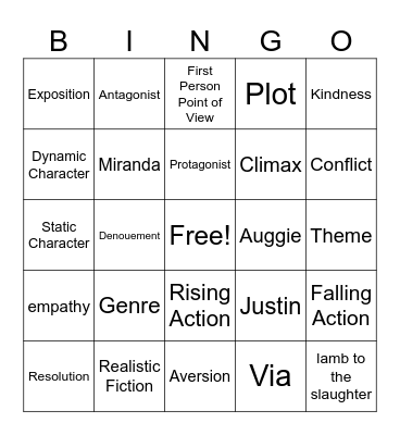 Lit Terms/ Wonder 5th Grade Bingo Card