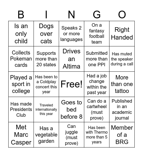 Belonging Week Bingo Card