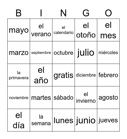El Calendario Bingo Card