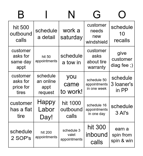 SEPTEMBER Bingo Card