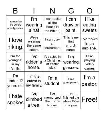 Who am I? Bingo Card