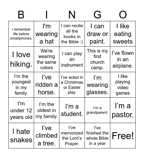 Who am I? Bingo Card