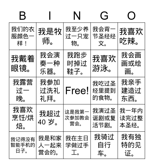 Who am I? Bingo Card