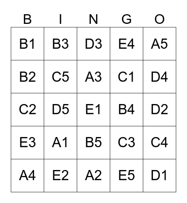 Letters and Numbers Bingo Card