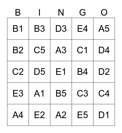 Letters and Numbers Bingo Card