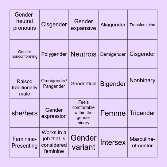 Gender Identity Bingo Card