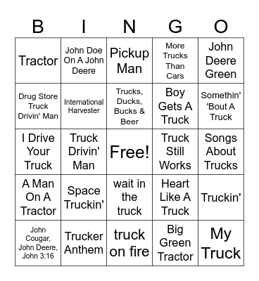 Trucks & Tractors Bingo Card