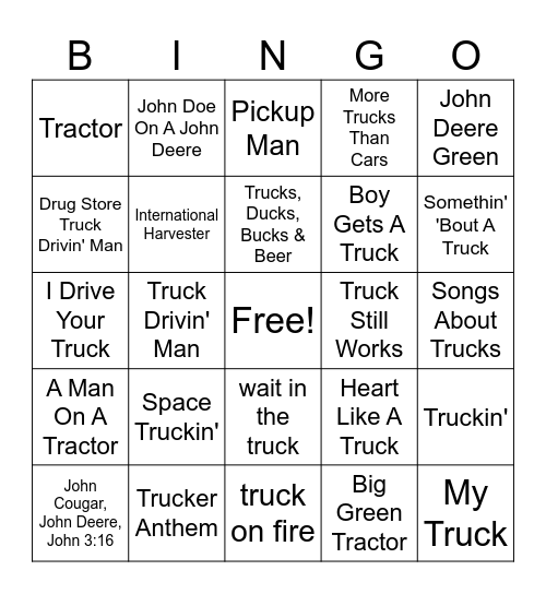 Trucks & Tractors Bingo Card
