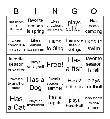 First Day Bingo Card