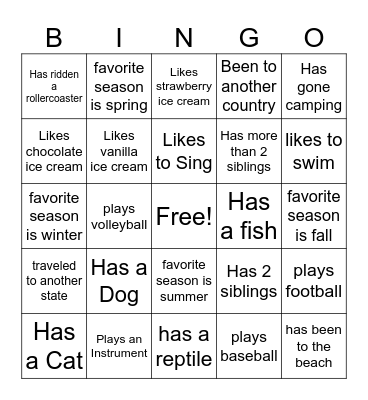 First Day Bingo Card