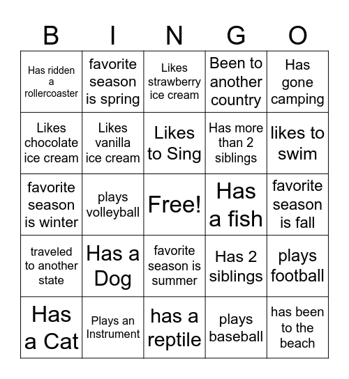 First Day Bingo Card