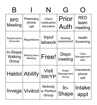 Riverbend Clinical Bingo Card