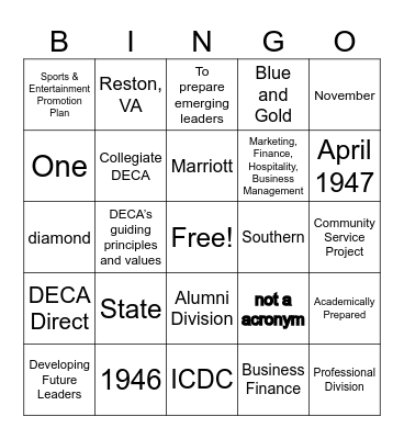 DECA bingo Card