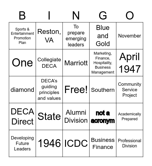 DECA bingo Card