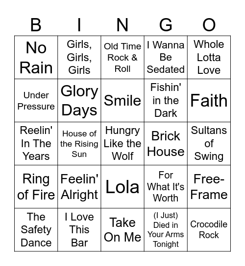 Music Singo #1 Bingo Card