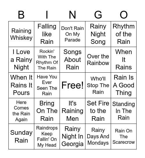 Rain Is A Good Thing Bingo Card