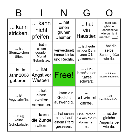 Kennenlern-Bingo Card