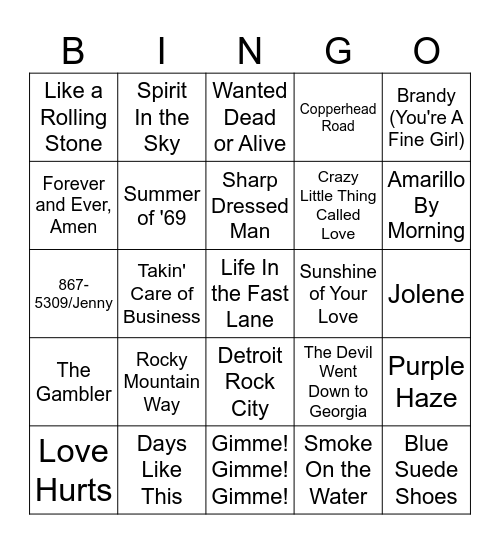 Music Singo #2 Bingo Card