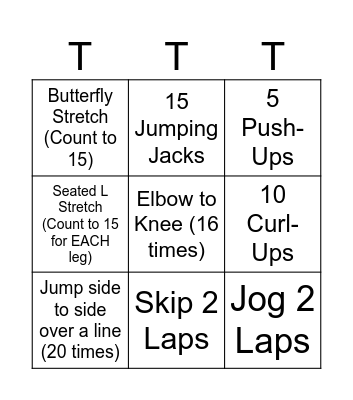 Fitness Tic-Tac-Toe Bingo Card